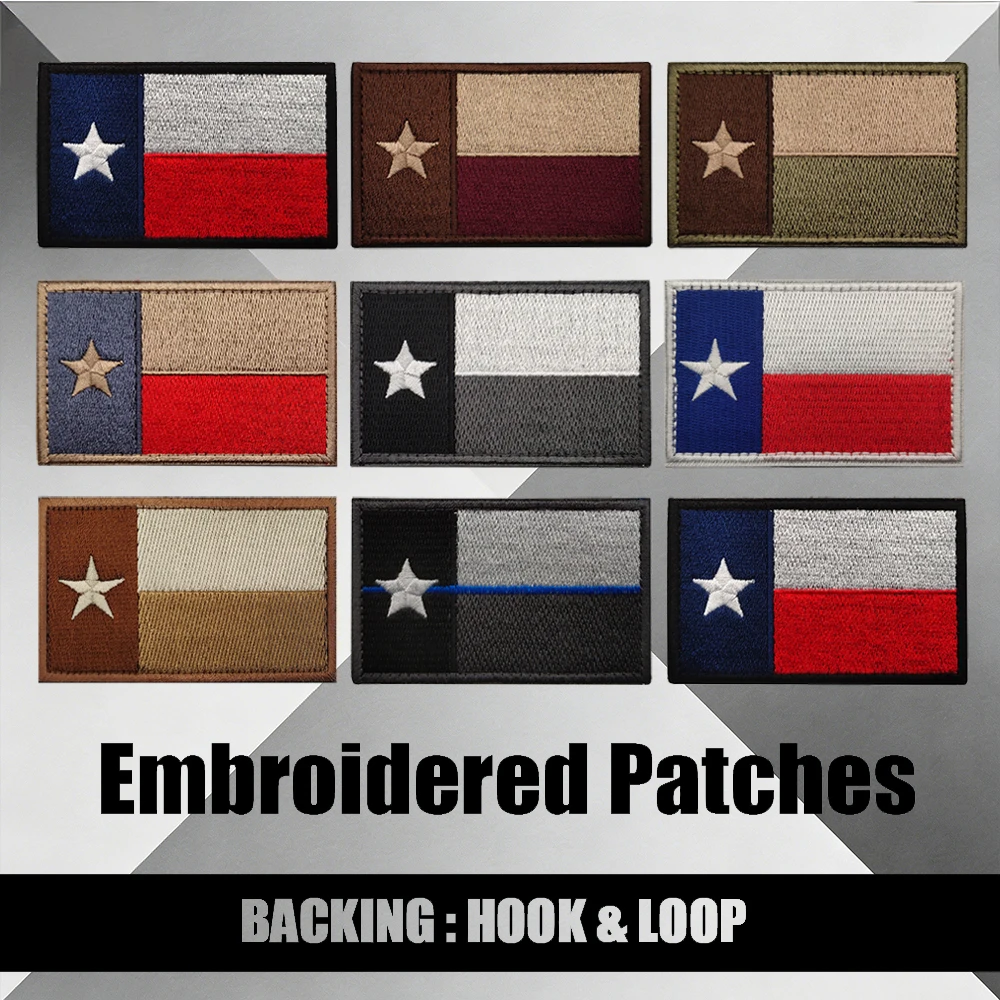 

Вышитые нашивки с флагом Техаса - 9 цветовых вариантов, крепление на липучке для тактических рюкзаков и курток