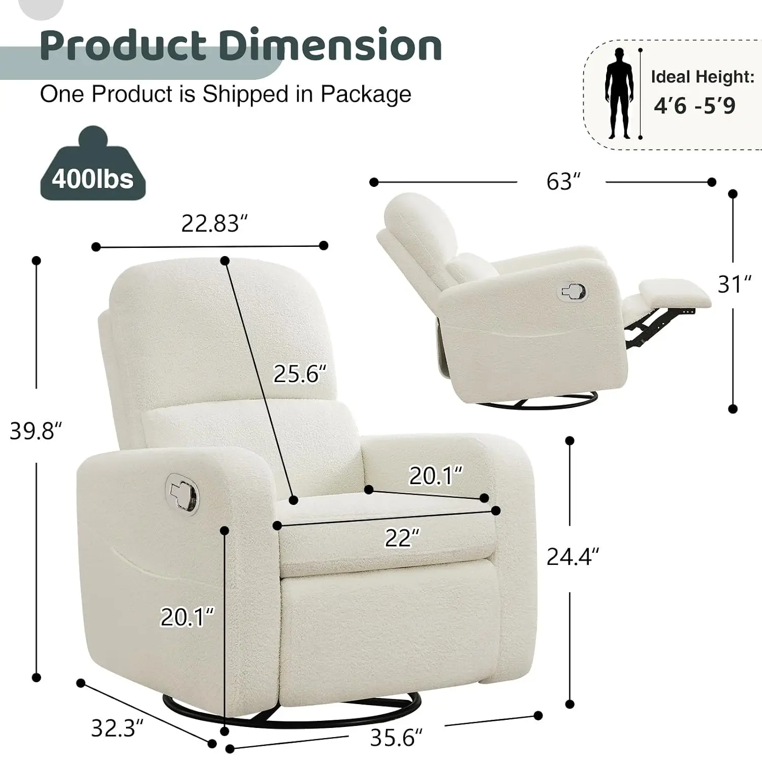 Swivel Rocker Recliner, Oversized Boucle Glider Recliner Nursery, Teddy Manual Swivel Rocking Reclining Chairs with, Customized