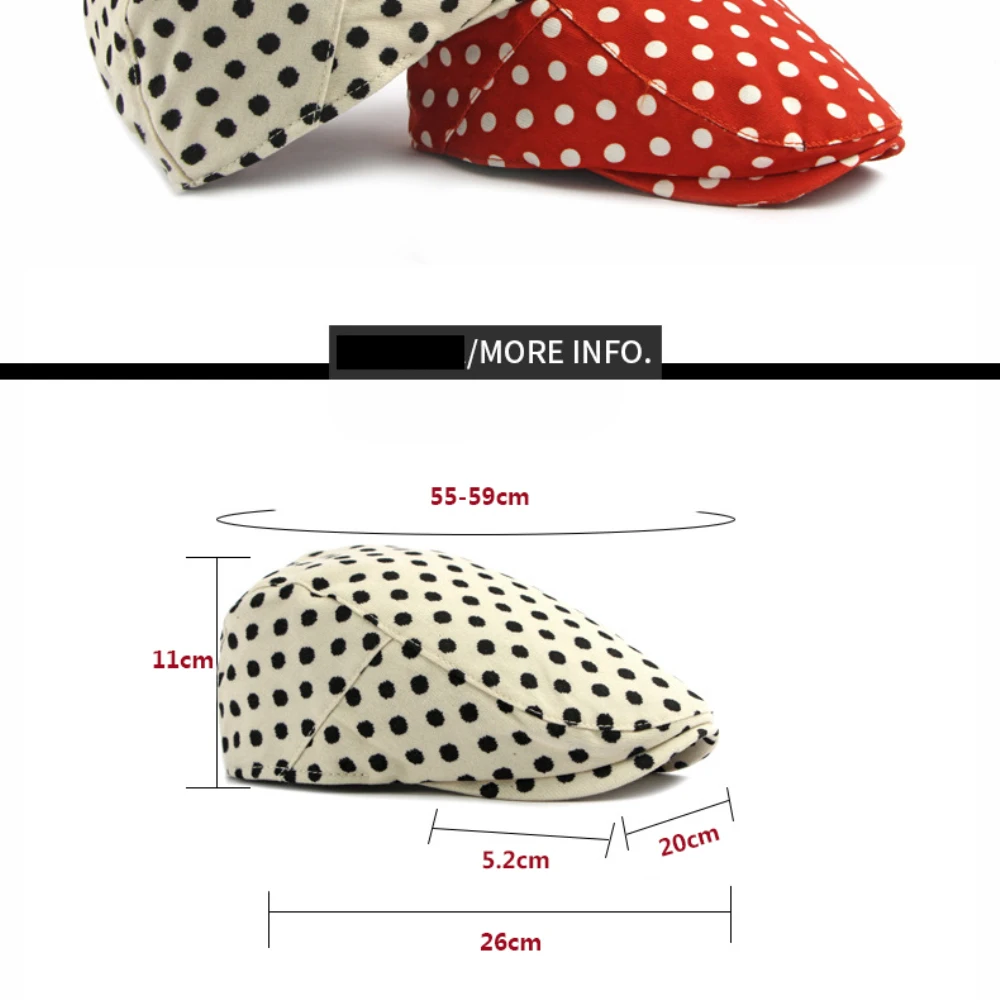 HT5103 Herren- und Damen-Baskenmützen, Vintage Künstler-Mütze, Unisex Gepunktete Ivy-Flatcap, Neue Frühling-Herbst Verstellbare Baskenmütze – Detail 4
