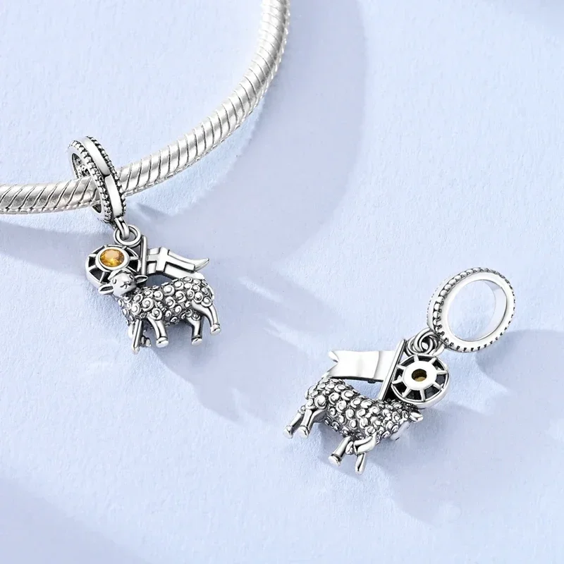 Religious Charms 925 Silver Plated Evil Eye Cross Bible Beads Lamb Jesus Axe Dangle Pendant Fit DIY Bracelet Jewelry Making - view 2