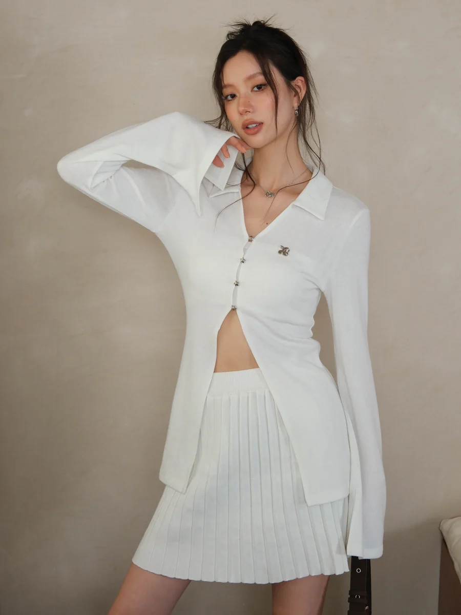 

LREEDOM High Waist Knitted Pleated ort Skirt Women's A-Line Skirt LAC330922 Autumn New Arrival Simple Commute Sle