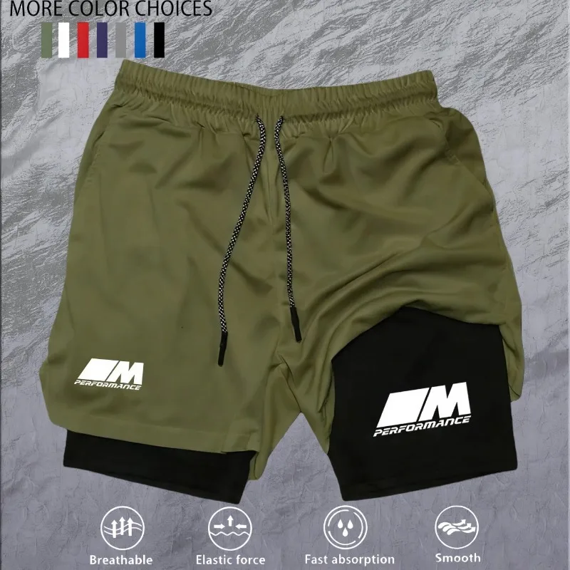 

2026New Men's Fitness Training Shorts Summer 2 In 1 Quick Dry Gym Beach Running Double-deck Shorts Outdoor Sportswear Men shorts
