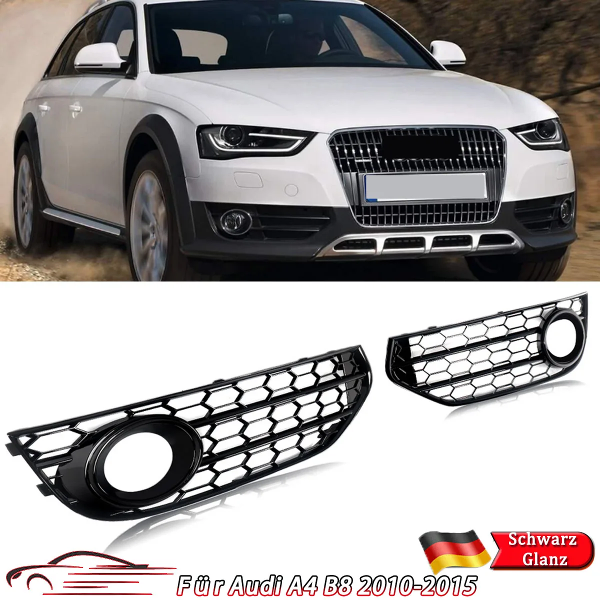 

A Pair Fog Cover For Audi A4 B8 B8.5 Allroad Premium Plus Wagon 4-Door 2010-2015 Glossy Black Front Fog Light Grille Covers