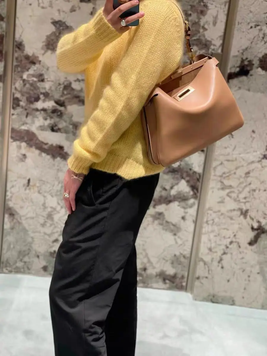 

Fall Winter New Sle Medium Ladies Handbag Luxury Metal Lo Bule Bag Genuine Leather Single oulder Handbag Soft Lea...