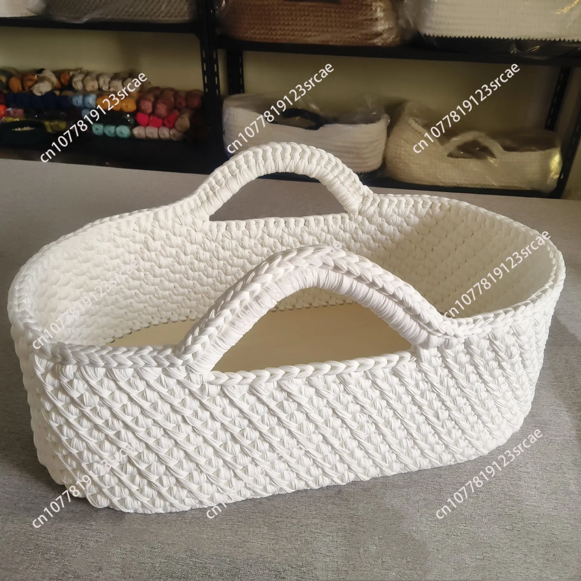 Handwoven Crochet Basket Moses Baby Cradle Crib Diaper Changer Basket Carry Type Portable Lightweight