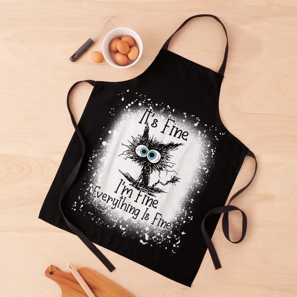 

Bleached Its Fine Im Fine Everything Is Fine Shirt Black Cat Apron japanese style men beauty master chef costume Apron