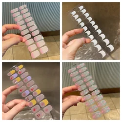20Tips Semi Cured Gel Nail Stickers Long-lasting Cream DIY Long-lasting Nail Strips Patch Slider UV Lamp Nail Wraps