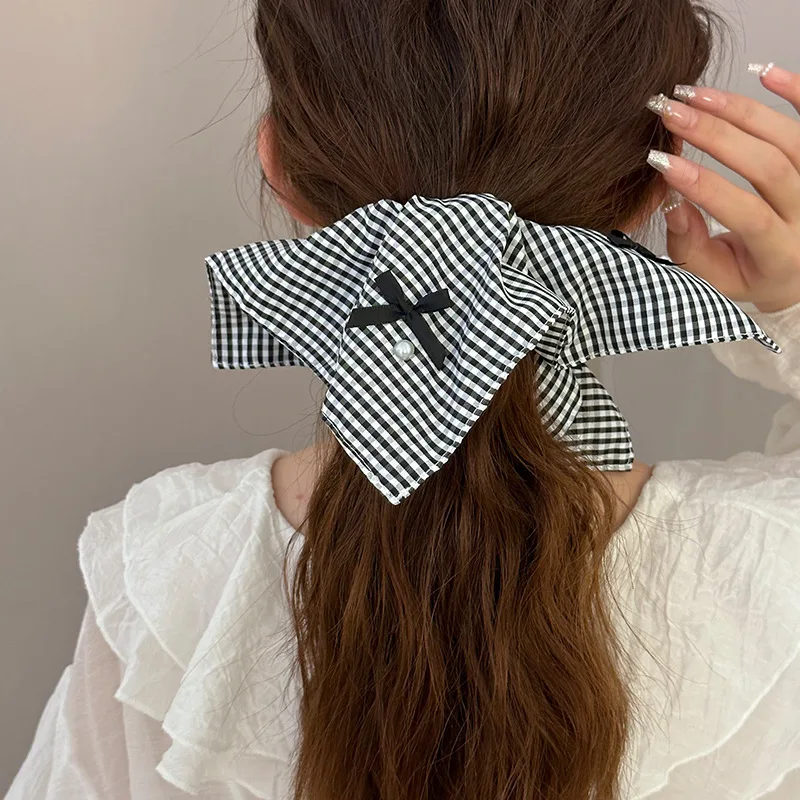 Large hair tie korean accessories bands for girls women elastic scrunchie vintage leading fashion adults kpop bows new in pearl