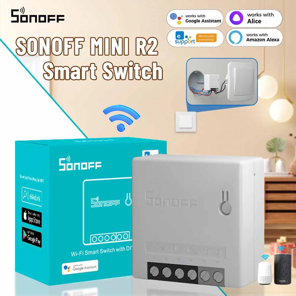 SONOFF MINIR2 Two Way Switch Mini Wifi Smart Home Swcith Wireless Remote Control Switch Works with eWelink Alexa Google Home