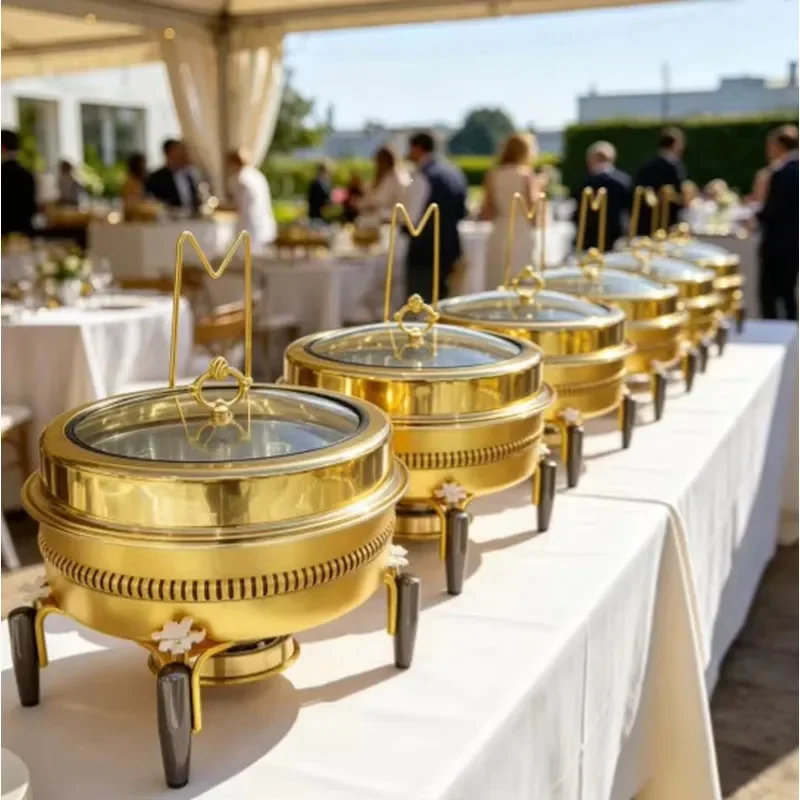 9L Stainless Steel Thermal Insulation Pot Gold White Hanging Lid Alcohol Heating Food Warmer Durable Long Life New Design