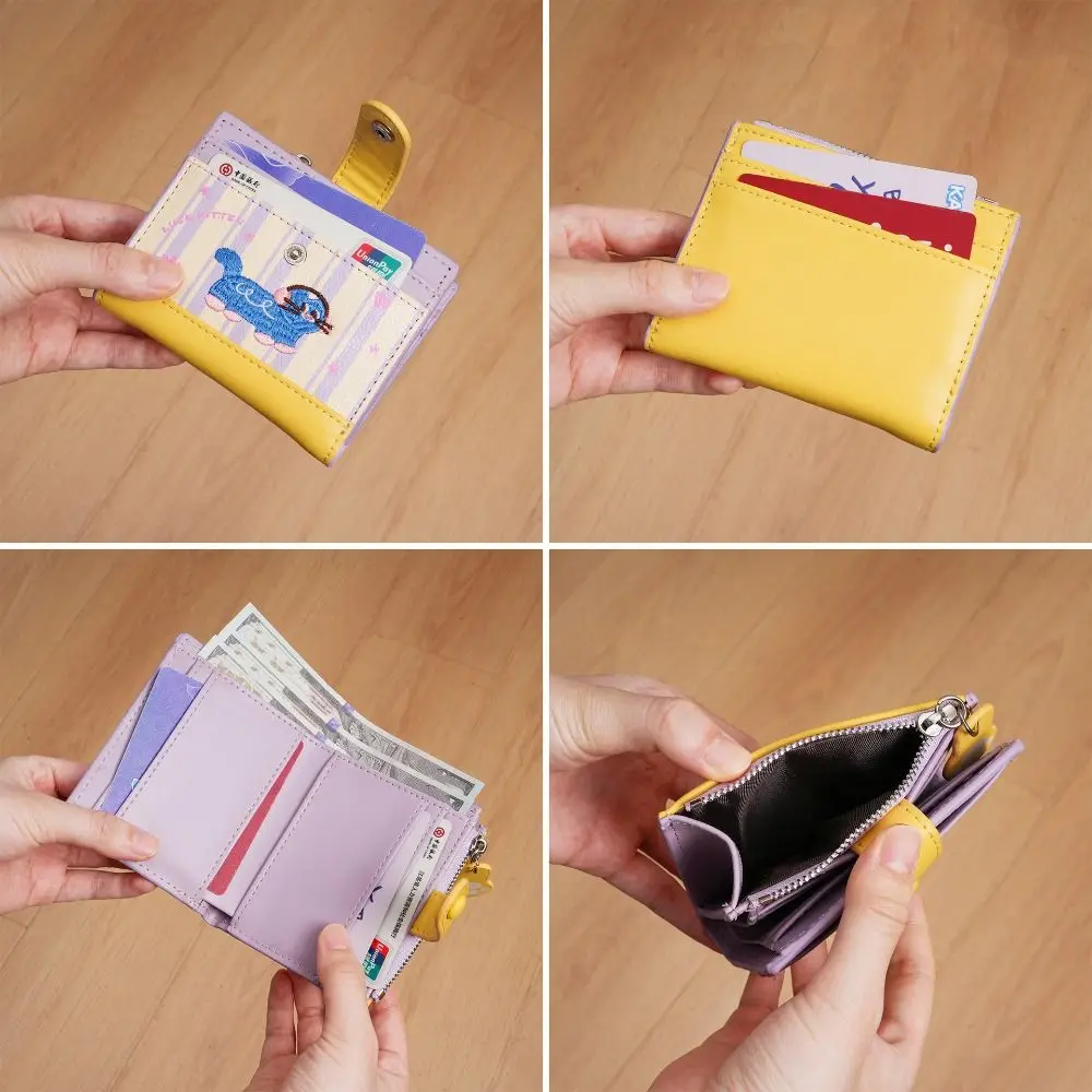 Simple Korean Style Embroidery Cat Wallet Ultra Thin Cartoon Card Bag Card Holder Multi Slot PU Leather Card Holder Travel