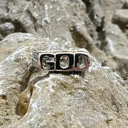 Lettera God anelli in acciaio inossidabile Motor Biker Fashion Gothic Party Punk semplice Mens Vintage gioielli colore nero acciaio all'ingrosso