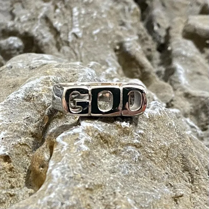 Letter God Stainless Steel Rings Motor Biker Fashion Gothic Party Punk Simple Mens Vintage Jewelry Black Steel Color Wholesale