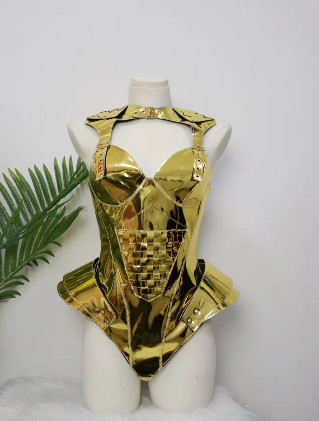 Gold Bikini Team Gogo Laser Leading Dance Bodysuit dresses Singer  birthday Party Festival  Drag Queen luxury celebrity Costume