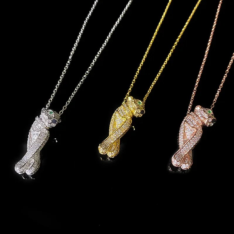 

MDL Moissanite Style Full Diamonds Leopard Necklace 18k Gold Plated Europe And America Imitation Moissan Leopard Head Pendant