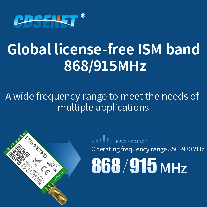 Imagem -05 - Lora Módulo sem Fio 30dbm Longa Range10km Rssi Cdsenet E220-900t30d Uart Receptor Transmissor Pcs Llcc68 868mhz 915mhz