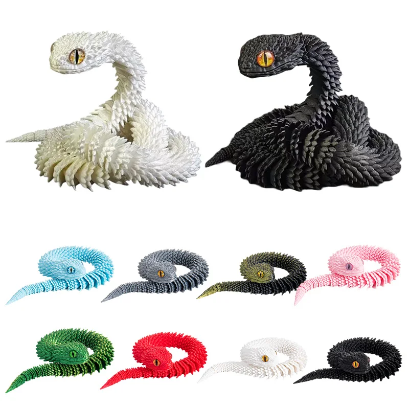 30/45cm 3D Printed Snakes 3D Printed Animals Rotatable Realistic Dragons Desktop Ornaments Children Gifts Toys Home Decor