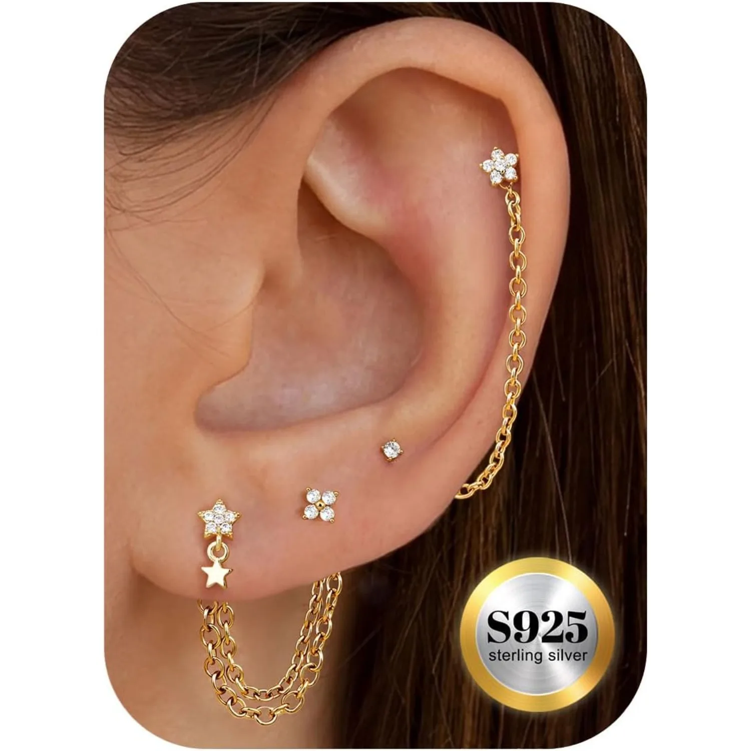 Pendientes de aro con perlas y baño de oro de 14 quilates de la marca ORAZIO, para mujer, con base de plata de ley 925, hipoalergénicos, ideales para piercing en cartílago, hélice, trago o concha.