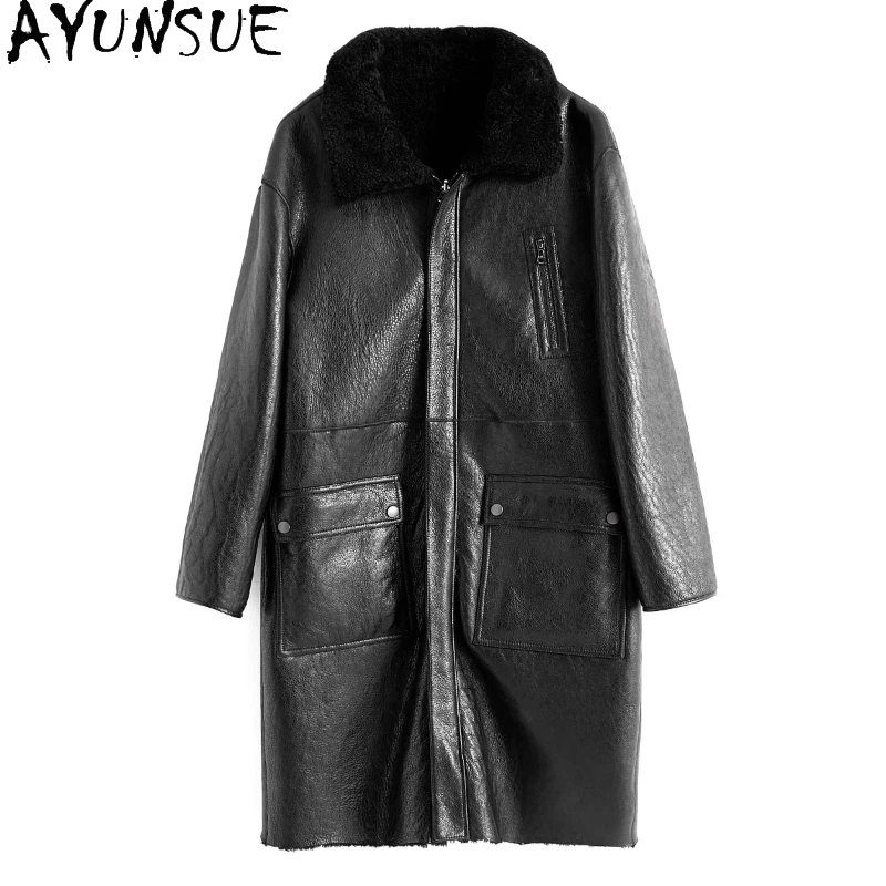 

AYUNSUE Cold Resistant -35℃ Natural Merino Sheep Fur Coat Man Real Leather Jacket Mid-length Winter Luxury Reversible Fur Coats