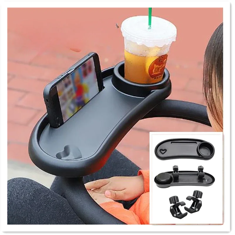 3 In 1 Baby Stroller Dinner Table Tray Phone Stand Plate Accessories Supplies for Toddler Infant Girl Boy Milk Bottle Cup Holder