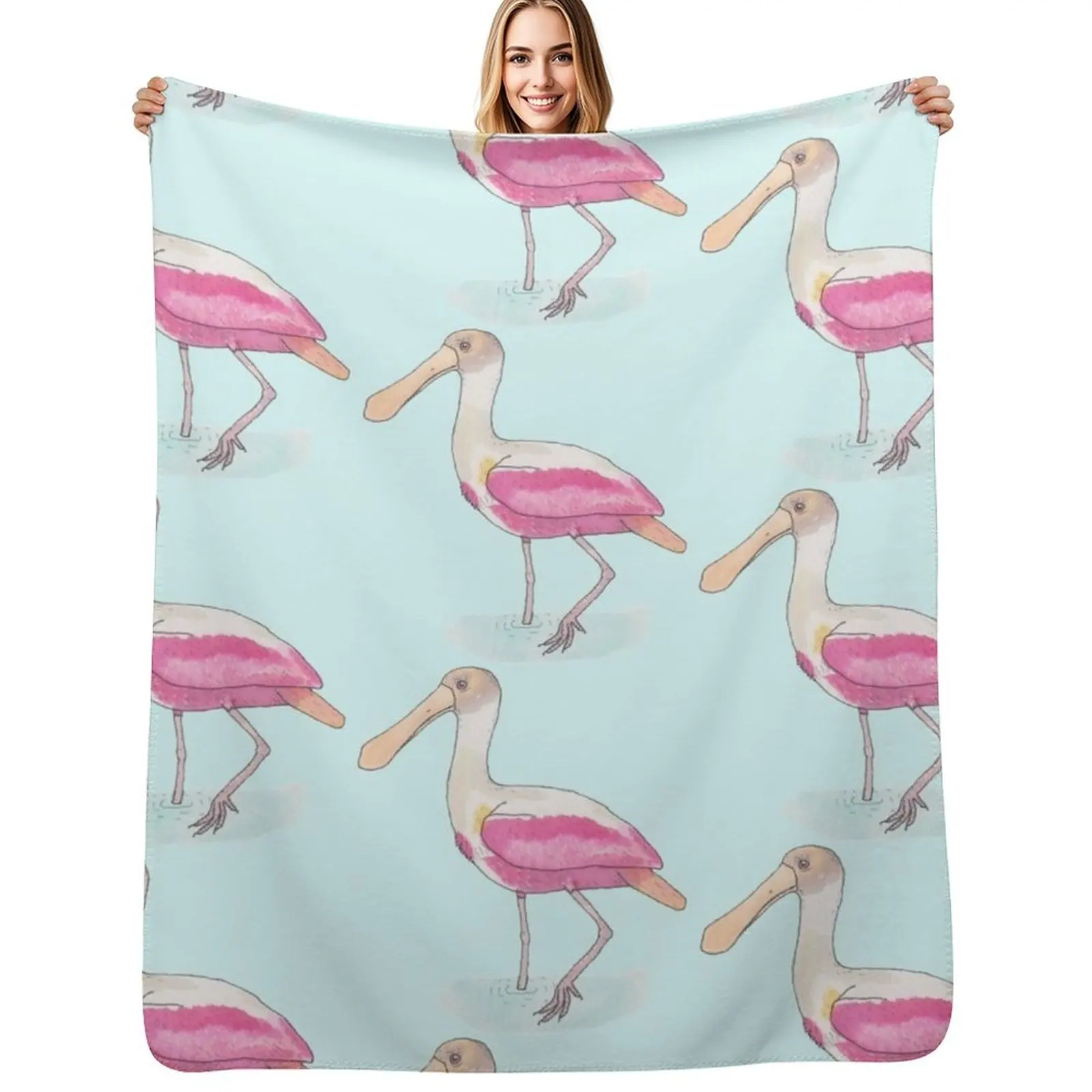 

Roseate Spoonbill bird species watercolor art Throw Blanket Stylish Couch Blanket for Home Living Room