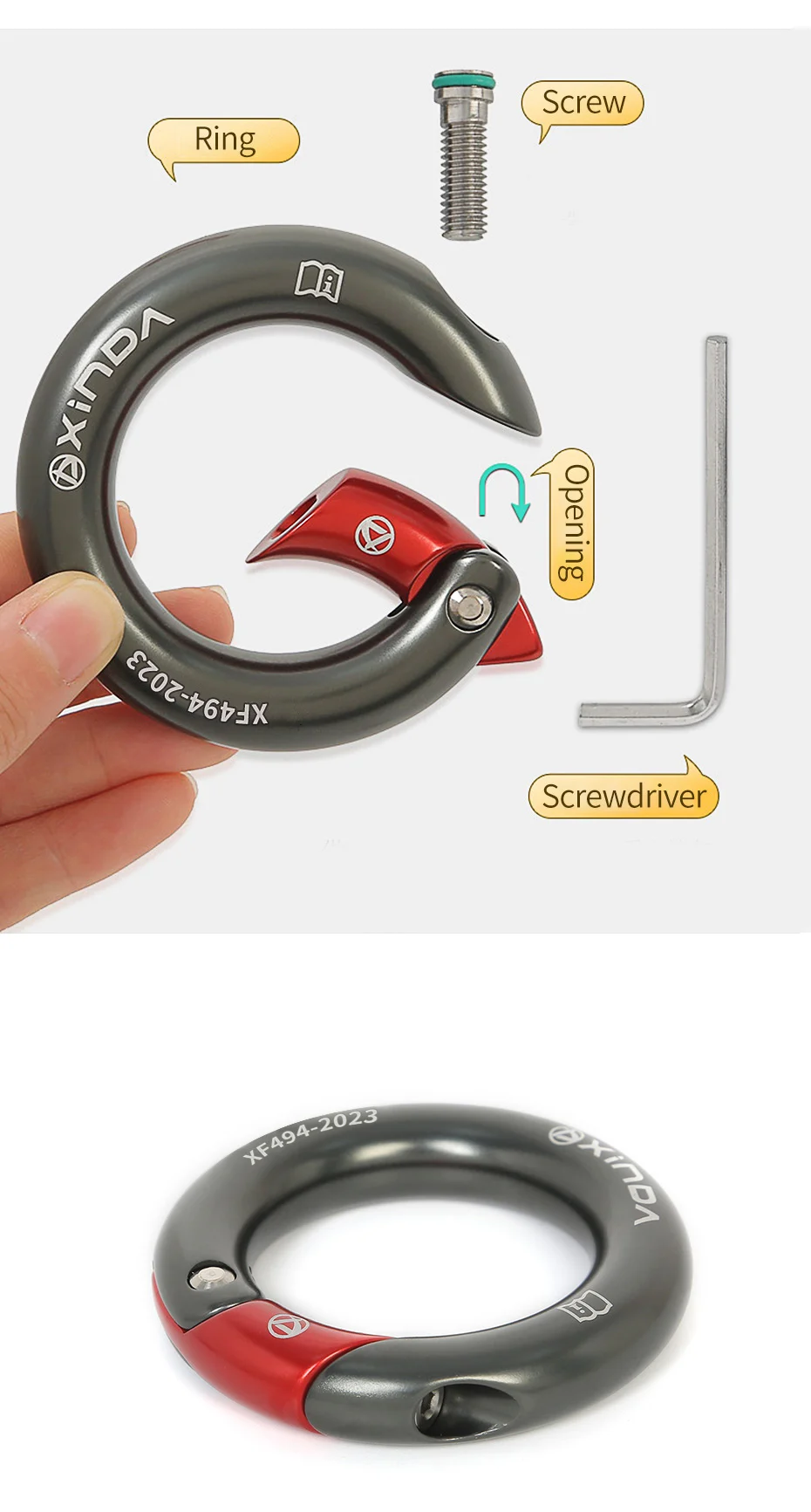 XINDA Outdoor 23kN Öffnbarer Ring aus 7075 Aluminium Multidirektionaler Gated-Ring zum Klettern – Detail 2