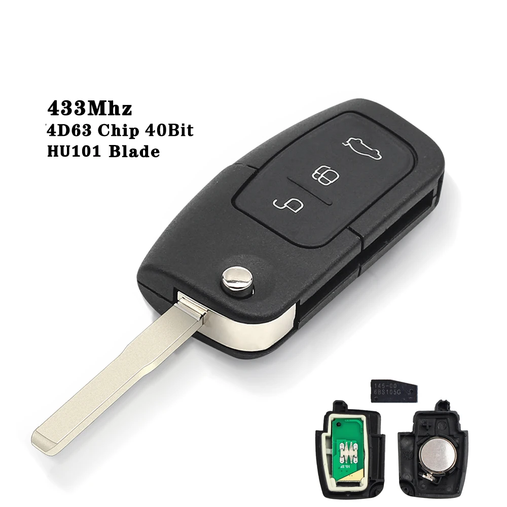 KEYYOU FRAGEN 433 MHz 4D63/4D60 Chip Remote Key Für Ford Focus 3 Mondeo C Max S Max Galaxy Fiesta HU101 / FO21 Klinge Fall 3 Tasten