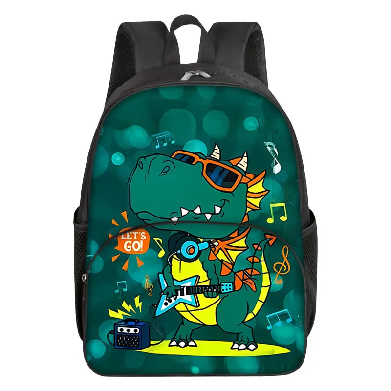 Cute Dinosaur Round Front Pocket Backpack for Boy and Girls Best Gifts 2D Flat Cartoon School Bag for Children