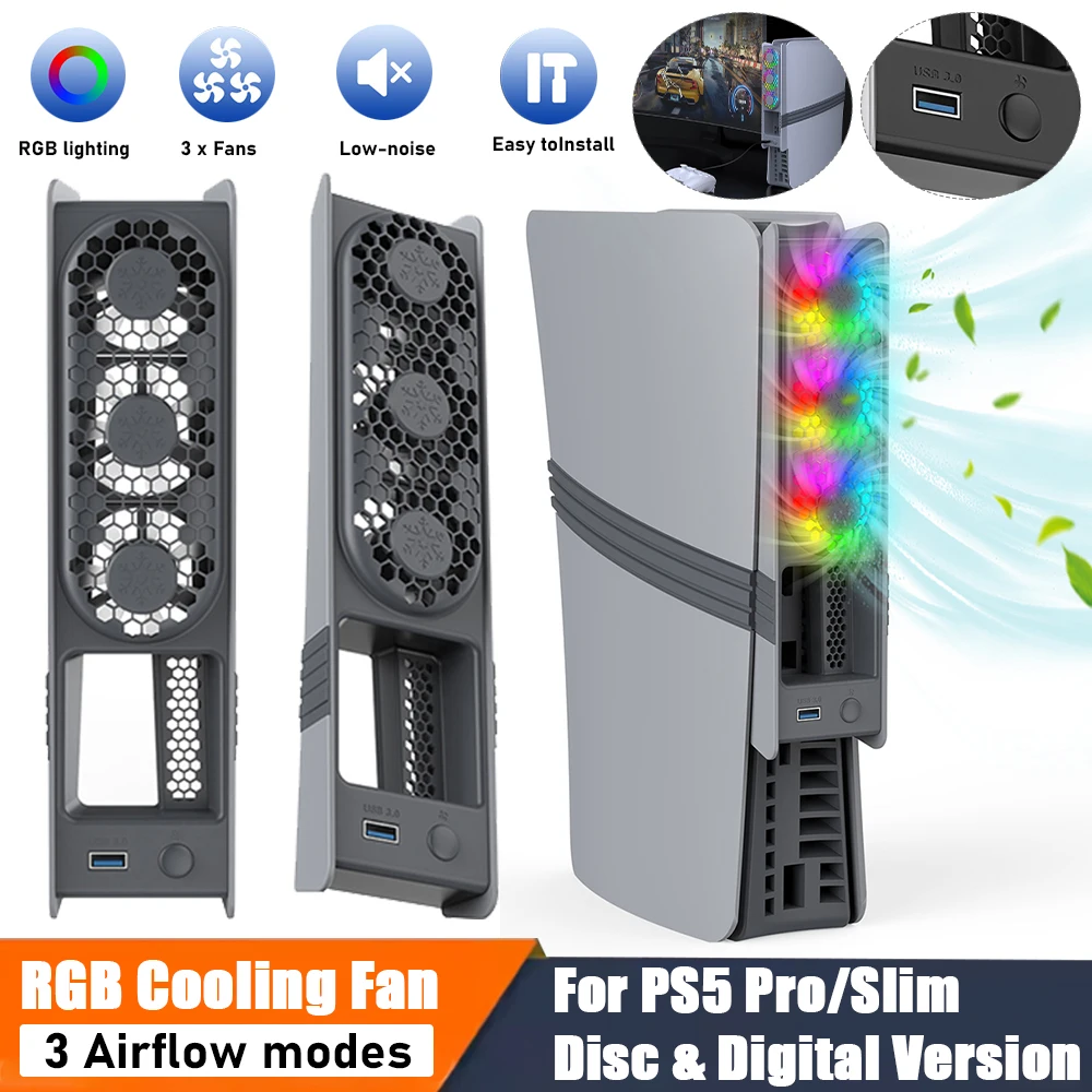 Pro/Slim Game Console Cooler Fan Quiet Cooling Fans for Playstation 5 Pro/Slim Disc & Digital Edition Coolers Gaming Accessories