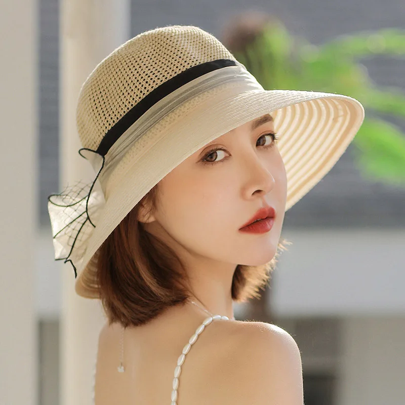 

Hat Women Organza Large Edge Splicing Sun Cap Flower Fashion Sun Hat Vacation Beach Hats Caps For Women Beach Caps