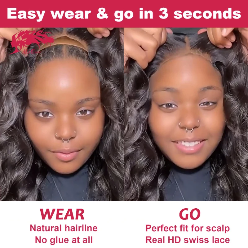 Wear Go Glueless Wig 6x4 HD Lace Closure Glueless Wigs 14-32Inch Indian Body Wave Human Hair Ready To Wear Pre Cut Pre plucked