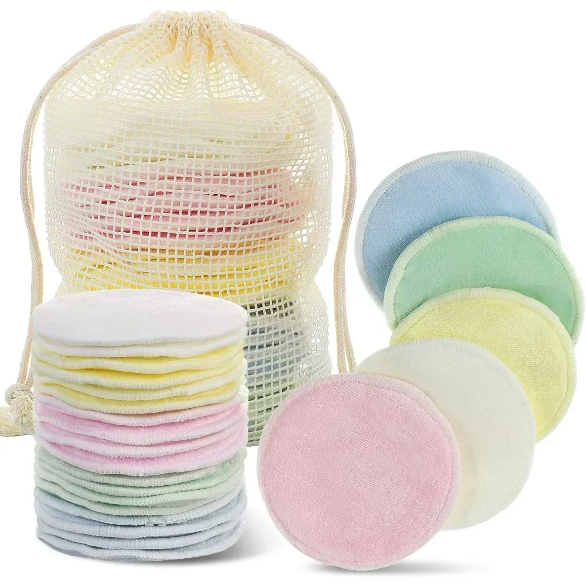 12PCS/Set Reusable Bamboo Fiber Washable Rounds Pads Makeup Removal Cotton Pad Cleansing Facial Pad Cosmetic Tool Skin Care