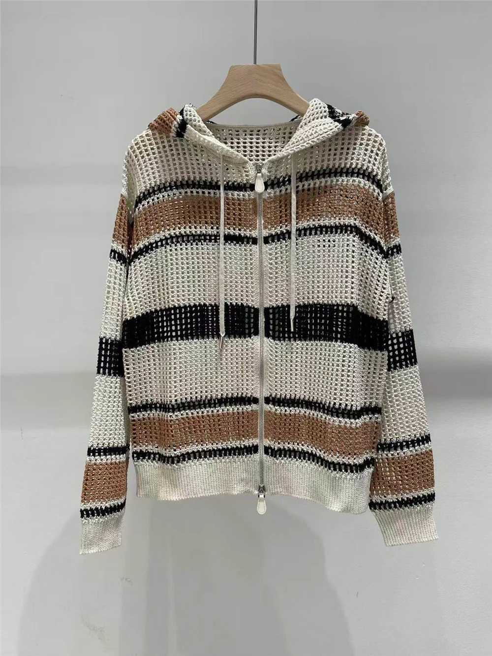 Women's Casual Three-Piece Set Hooded Open-Knit Cardigan/Short-Sleeve Top/ Shorts Suit