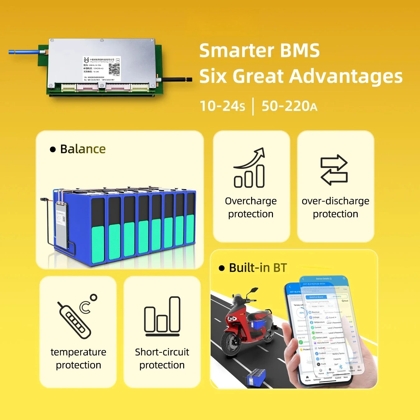 Ant BMS Smart 10S إلى 24S 550A 300A 275A 200A 80A 60V 72V 20S لوح حماية بطارية ليثيوم بلوتوث ليثيوم أيون Lifepo4 LTO #3