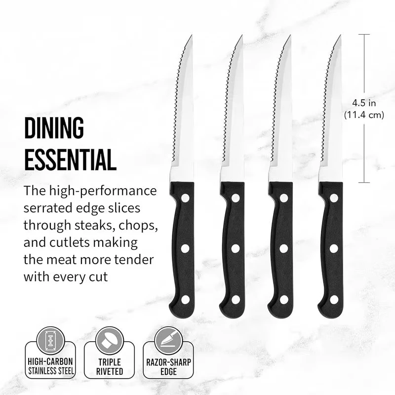 4/6/8/16Pcs-Set Steak Knives Cutlery Stainless Steel Sharp Serrated Dinner Knives Dishwasher Safe for Meat Bread Kitchen Knife
