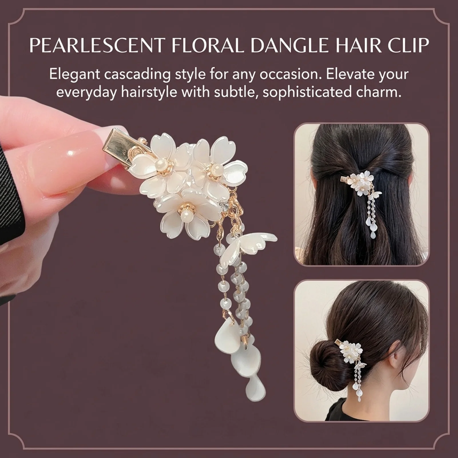 1/2 Stück Exquisite Haarspangen im Retro-Chinesischen Stil mit Blumen-Quasten, Trendige Perlen-Quasten-Haarspangen, Schmuck-Haaraccessoires – Detail 9