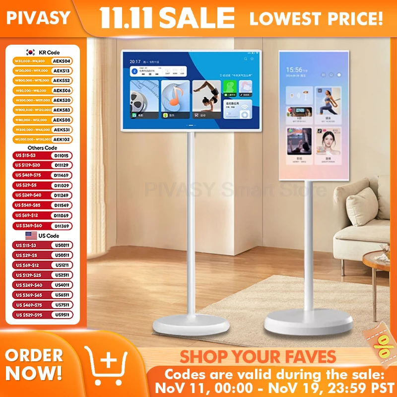 人気の屋外ライブタッチスクリーン 21.5 インチ Portab Android 12 ポータブル回転可能可動スマートミニテレビモニターフィットネスオフィス用