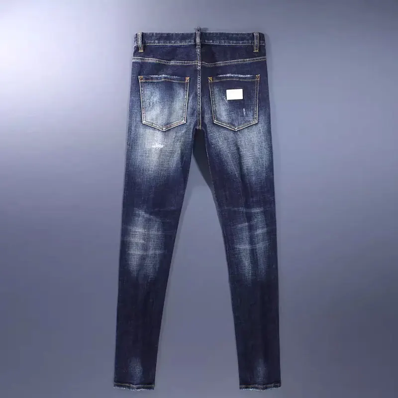 Street Fashion Men Jeans Retro Blue High Quality Stretch Slim Fit Ripped Jeans Men Vintage Designer Hip Hop Brand Pants Hombre