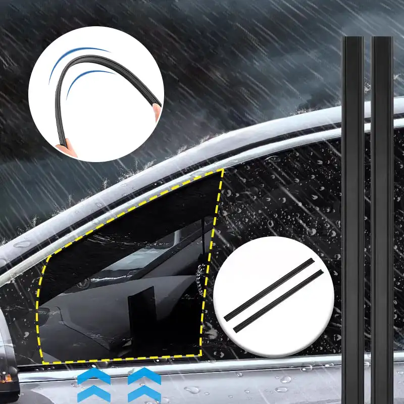 2Pcs Car Side Window Wiper Rubber Window Rain/Snow Scraper Waterproof Sealing Strip Car Window Gap Filler Scratch-Free