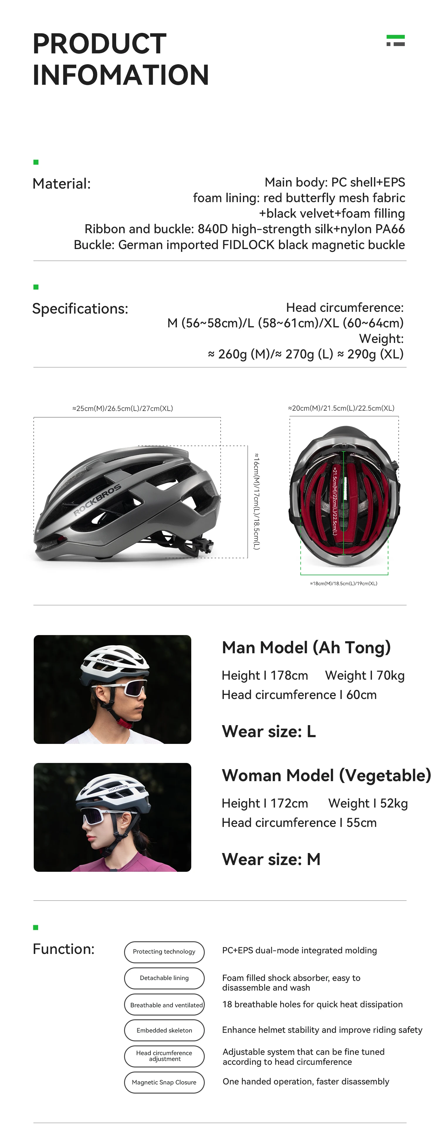 ROCKBROS Fahrradhelm ultraleicht atmungsaktiv integrierter Helm verstellbar mit Magnetverschluss Kopfschutz beim Radfahren Sicherheitshelm – Detail 3