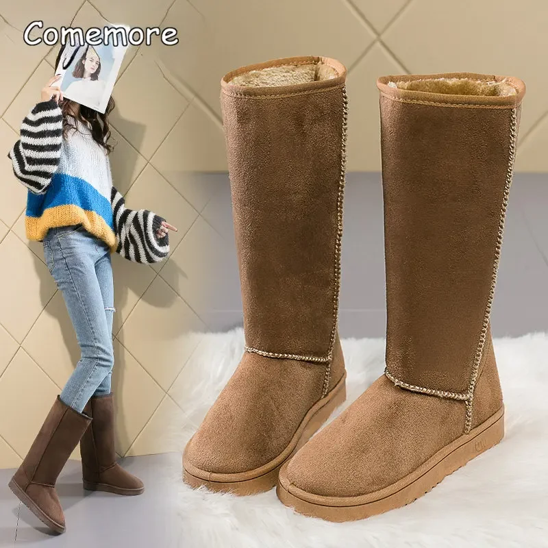 Comemore-Bottes de neige hautes noires rembourrées pour femmes, chaussures chaudes, mode, hiver, taille 41, 2022, 2023