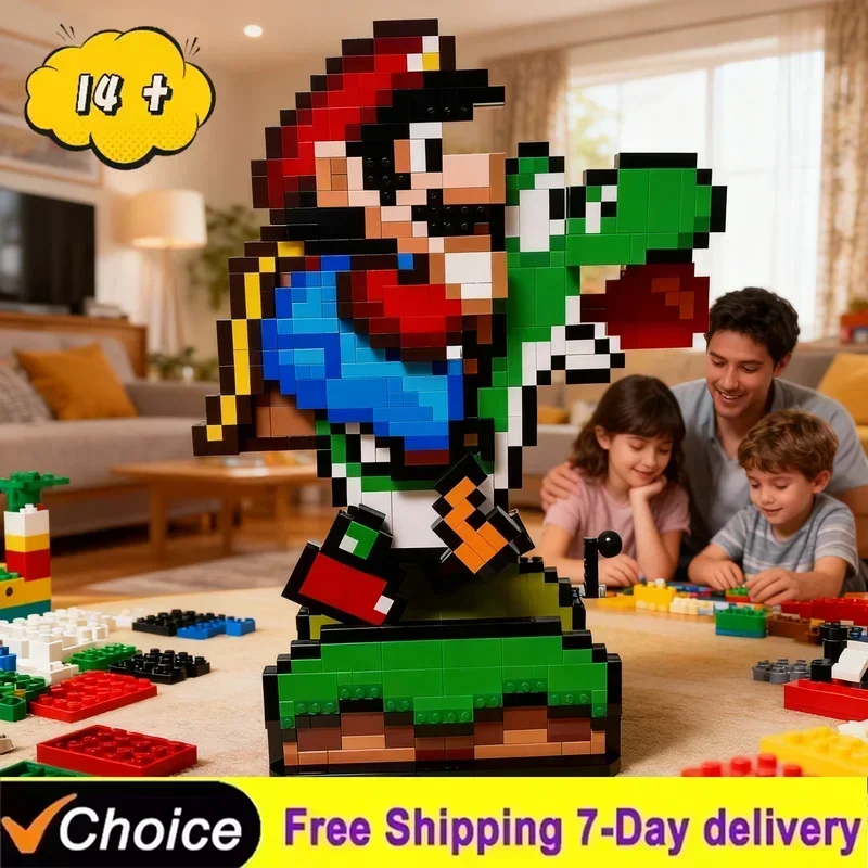 Conjunto de construção Super Mario Worlds Mario & Yoshi para adultos maiores de 14 anos, presentes para homens e mulheres - decoração de escritório ou quarto para fãs-71438