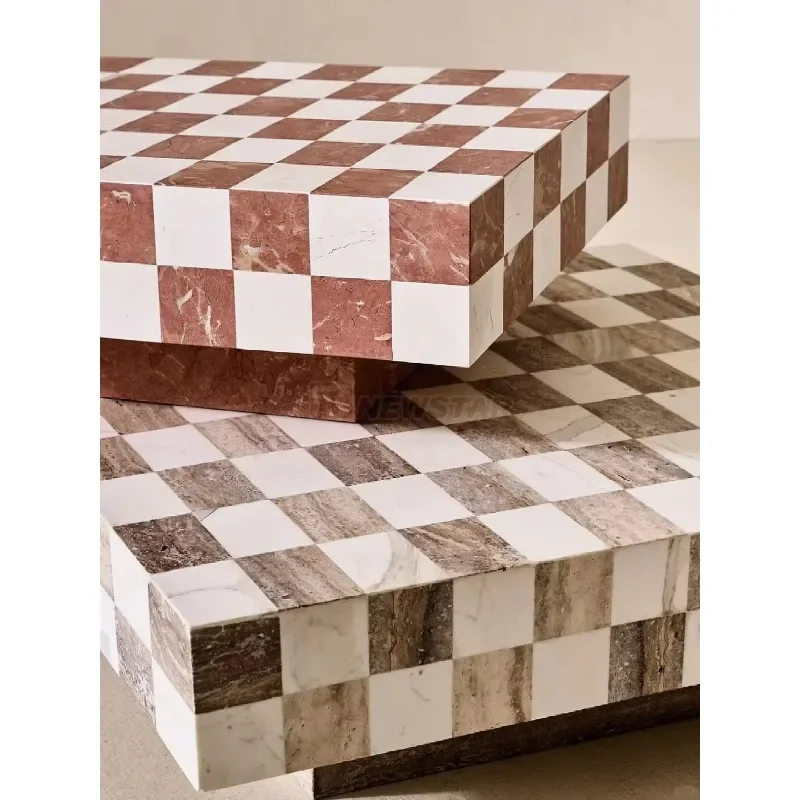 Classic checkerboard pattern integral coffee table rectangle color blocking coffee table marble