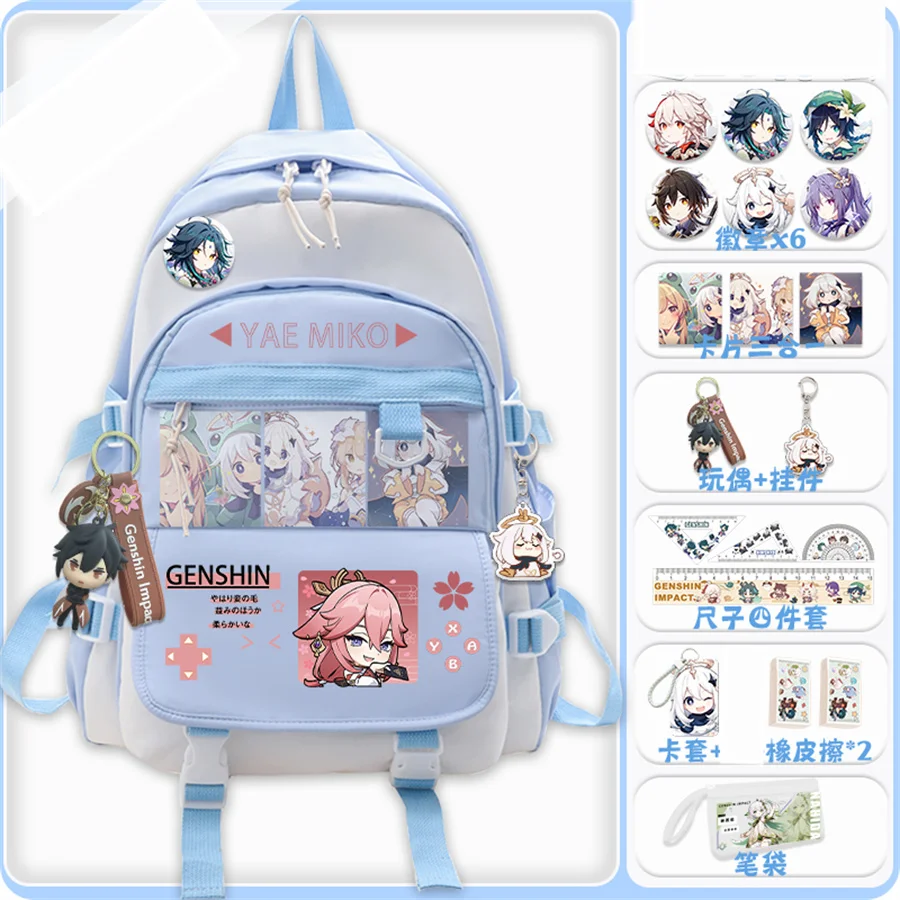 Lolita Genshin Impact Anime Waterproof Badge Backpack Travel School Book Students Messenger Laptop Mochila Kids Boy Girl Bag