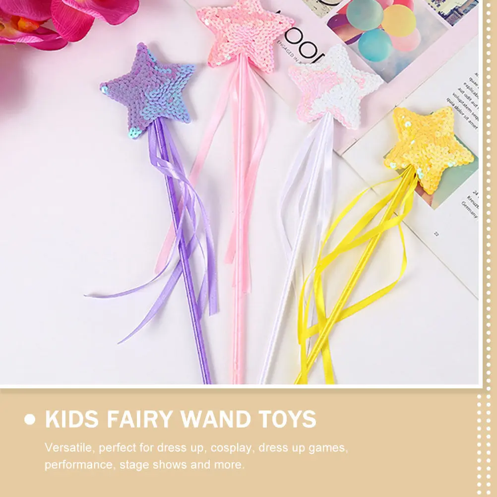 6Pcs Star Wand with Shimmering Sequins Fairy Stick for Dress Up Costume Party Decoration Concert Dance Photography Prop