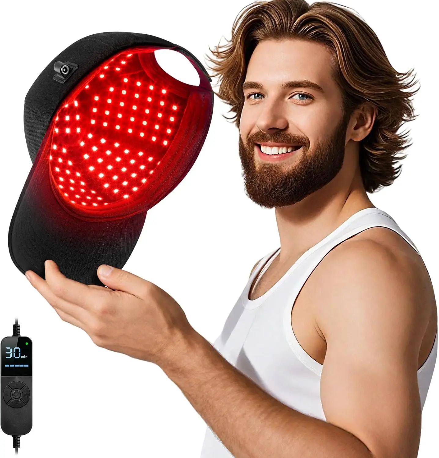 Laser Hair Growth Cap with Red Light Therapy, Deep Black Design for Effective Treatment