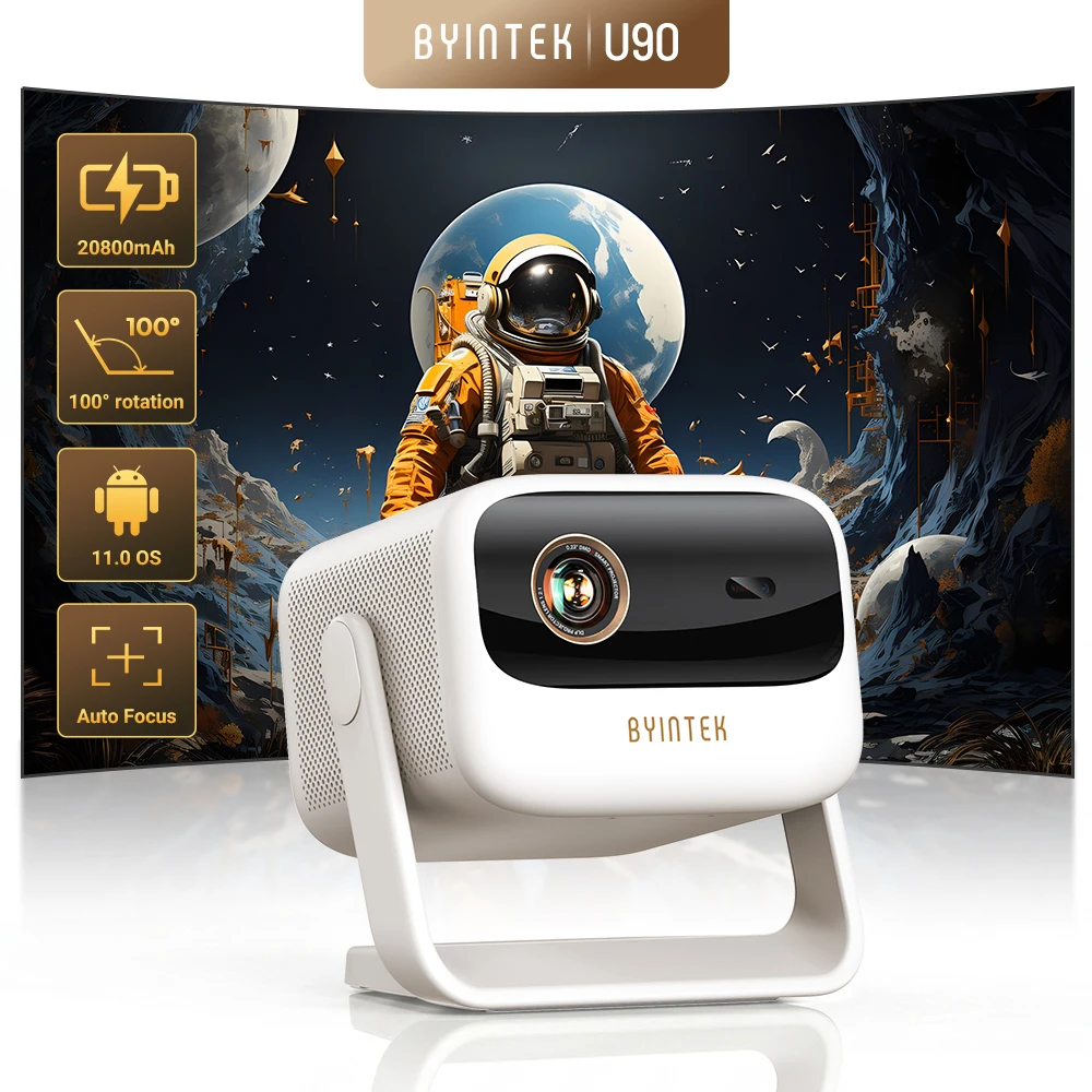 BYINTEK U90 Projector 4K Google TV 11.0 Full HD 1080P Cinema WiFi Portable Home Theater Video DLP Projector with Battery