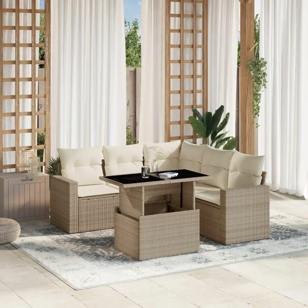 

Beige PE Rattan Garden Sofa Set with Adjustable Armrests Medium Size for Outdoor Relaxation