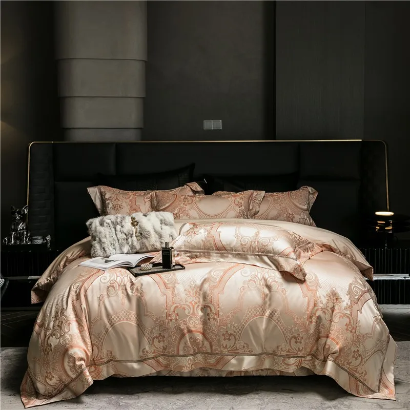 Satin Cotton Woven Jacquard Hollow out Chic Bedding Set Double Queen Nature Soft Silky Duvet Cover Fitted/Flat Sheet Pillowcases