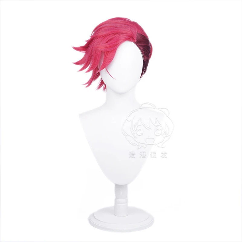 Jogo lol arcane vi peruca cosplay vi rosa profunda 30cm curto resistente ao calor cabelo sintético role play anime perucas + peruca boné